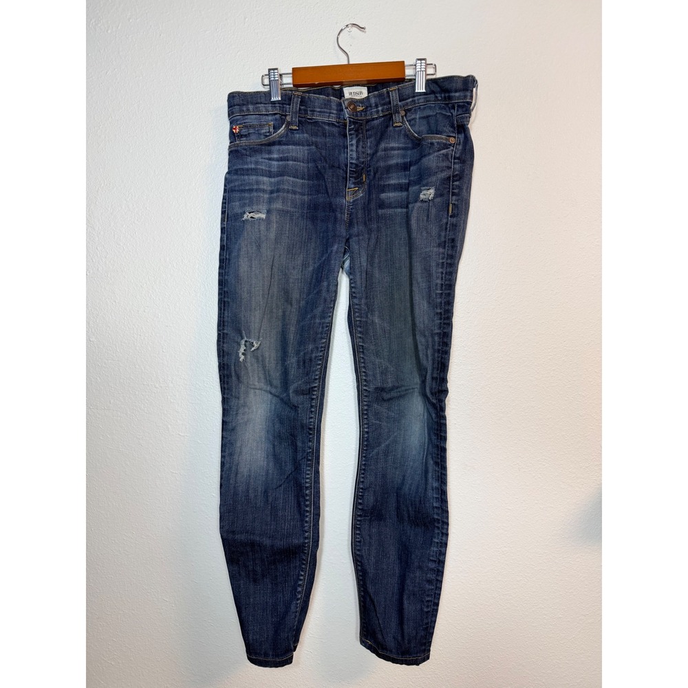 Hudson Jeans Womens 29 Skinny Distressed Dark Wash Denim Blue Made in USA